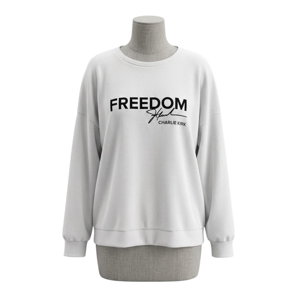 Freedom Charlie Kirk Long Sleeve Crewneck Sweatshirt White XL